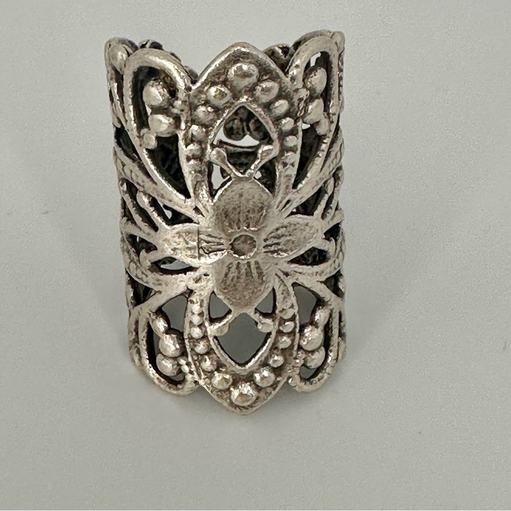 Boho Filigree Floral Ring – Silver Plated Adjustable Statement Jewelry – NWT - Picture 4 of 11